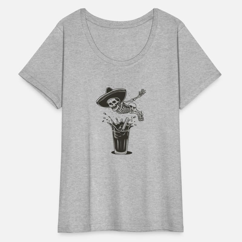 A skeleton wearing a sombrero is doing a cannonbal