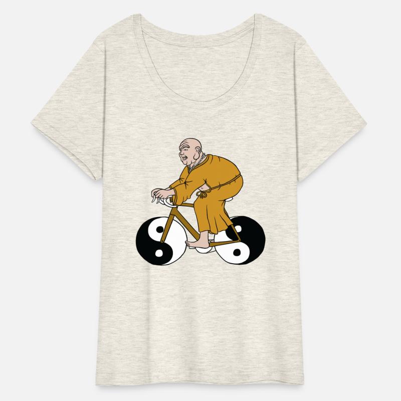 buddha riding bike with yin yang wheels