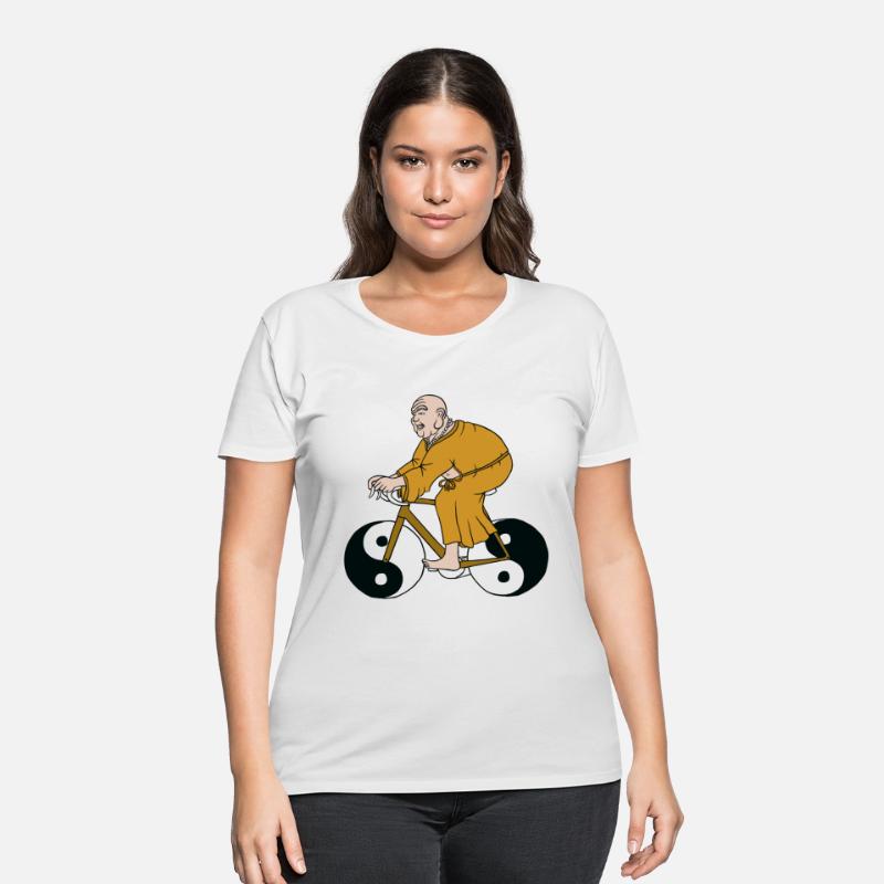 buddha riding bike with yin yang wheels