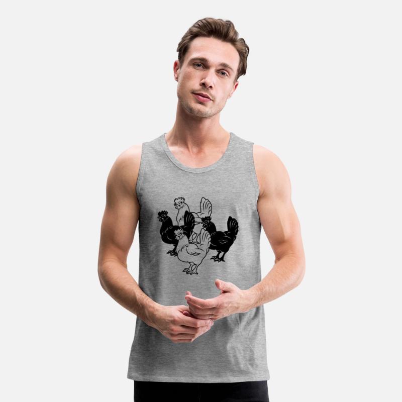 Chickens two dark and two light chickens