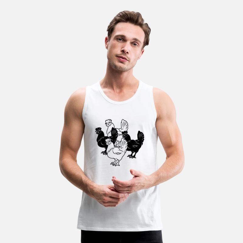 Chickens two dark and two light chickens