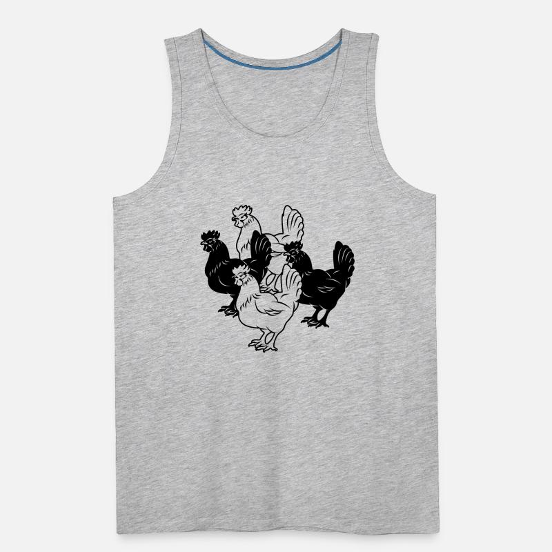 Chickens two dark and two light chickens