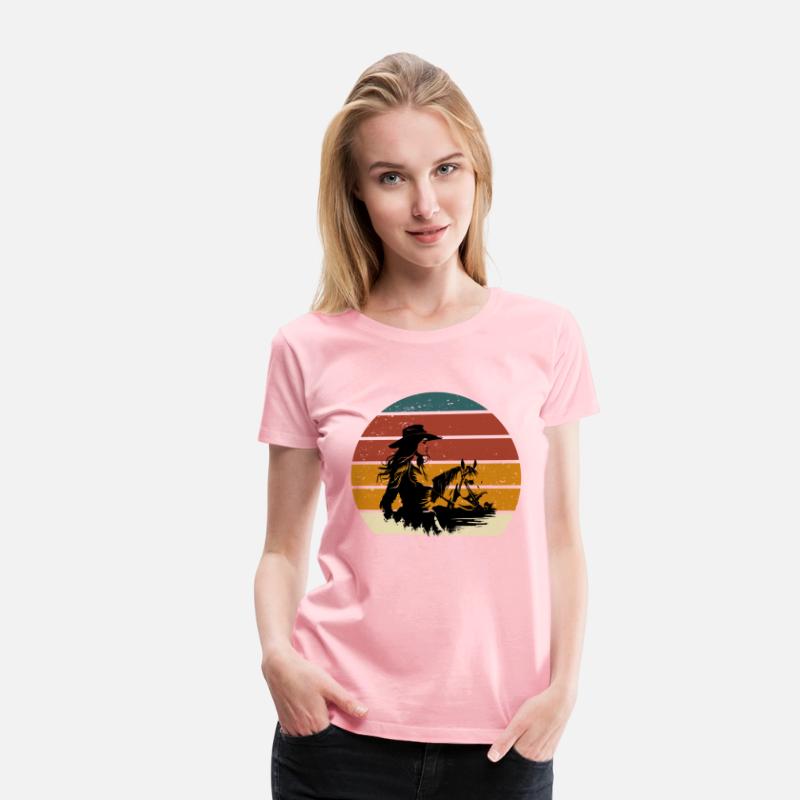 Cowgirl and Horse Vintage Sunset