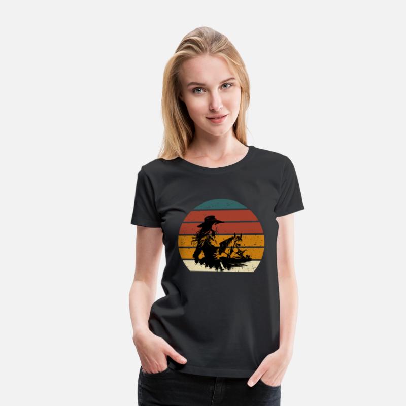 Cowgirl and Horse Vintage Sunset