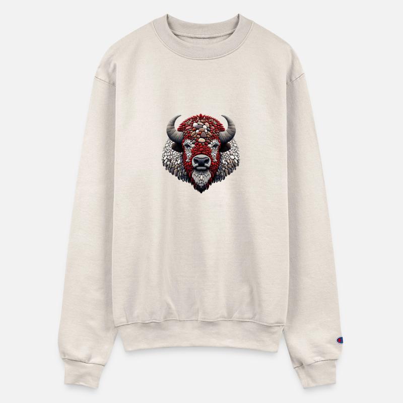 Crimson Crown Bison Pebble Art Majesty