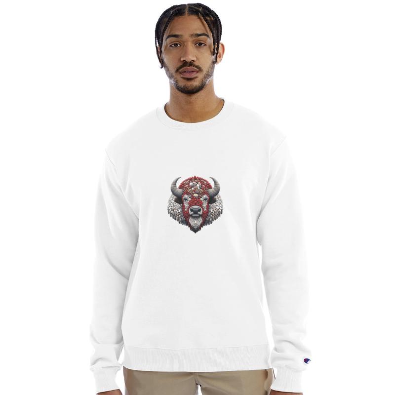 Crimson Crown Bison Pebble Art Majesty