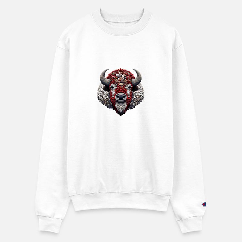 Crimson Crown Bison Pebble Art Majesty