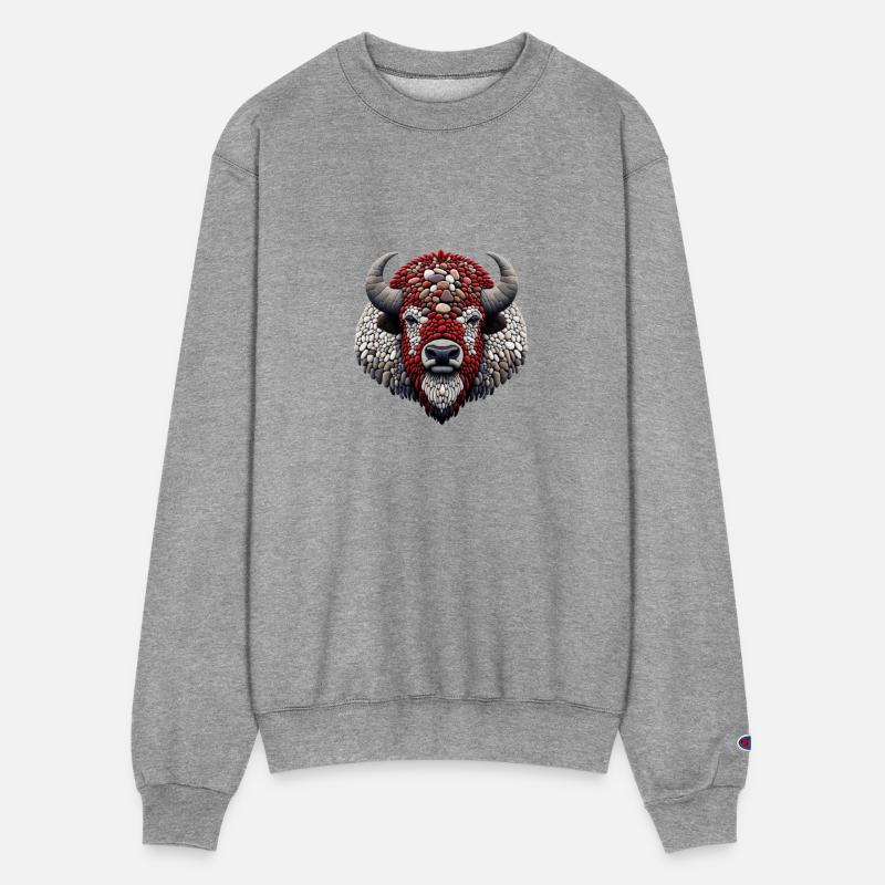 Crimson Crown Bison Pebble Art Majesty